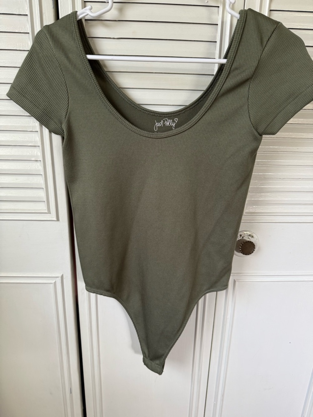 Just Polly Olive Green Ribbed Bodysuit
